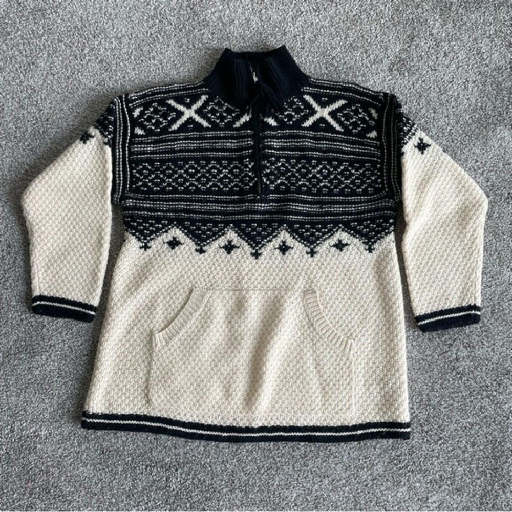 Ralph Lauren Fair Isles 1/4 Zip Pullover Sweater Mens Small Black / Ivory Wool
